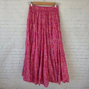 Xirena Iris Tiered Maxi Skirt Size XS Pink Floral Pockets Flowy Boho